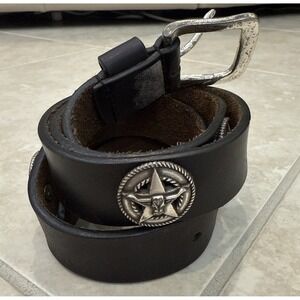 Concho Oil Tanned Harness Brown Leather Belt Silver Tone Hardwear Men Size 40